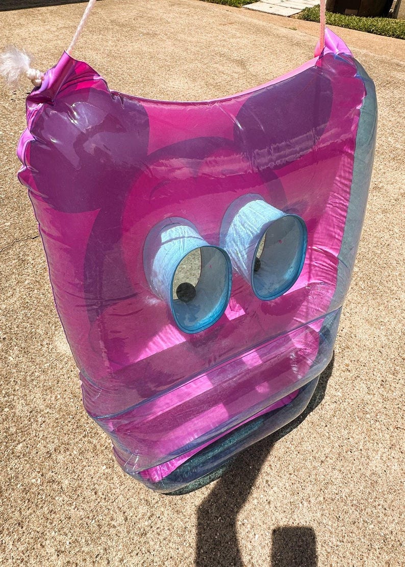 Vintage 1980s Ideal Mickey Mouse Pink Pool Raft Inflatable Googly Eyes Disney VIDEO image 9