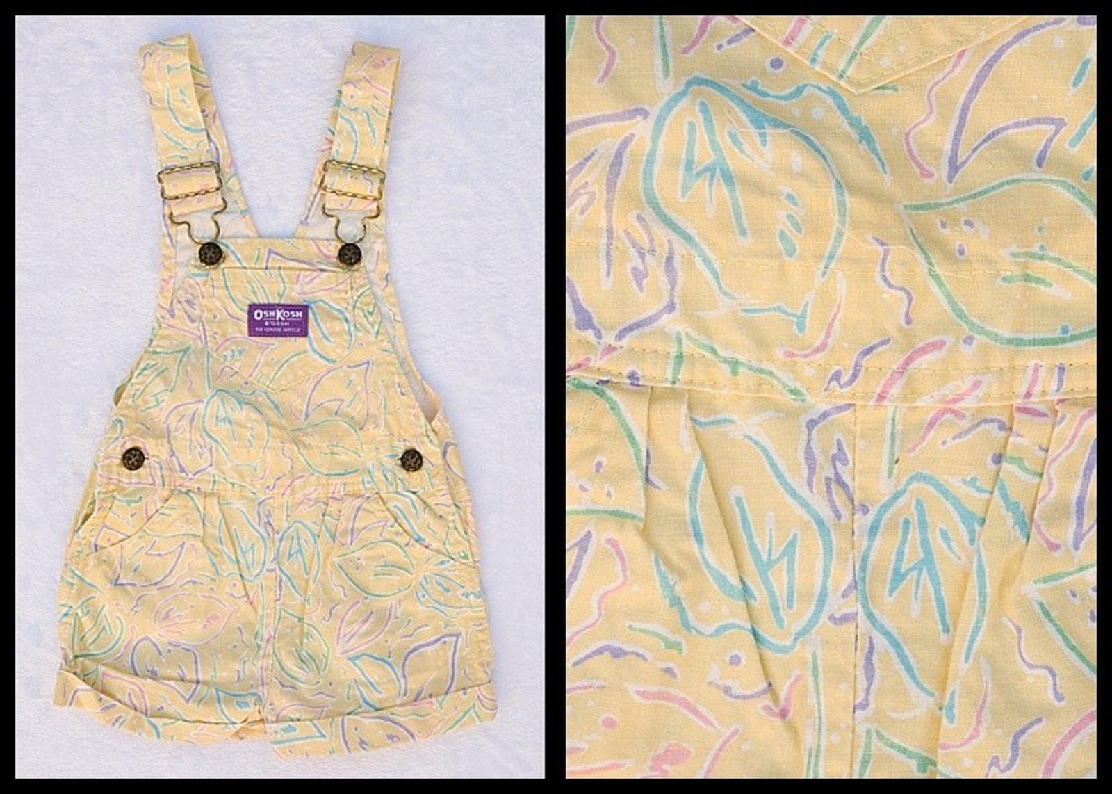 Vintage 1990s Oshkosh B'gosh Yellow Watercolor Pastel Floral Leaf