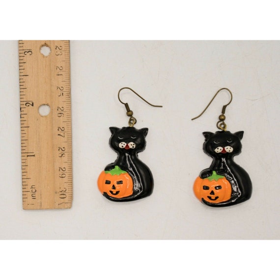 Vintage 1980s Halloween 3D Ceramic Earrings Black… - image 6