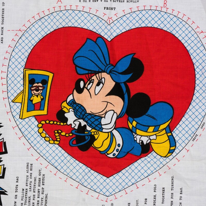 Cojín o bolso de mano vintage de tela de Minnie Mouse Disney, años 80, 2 diseños imagen 6