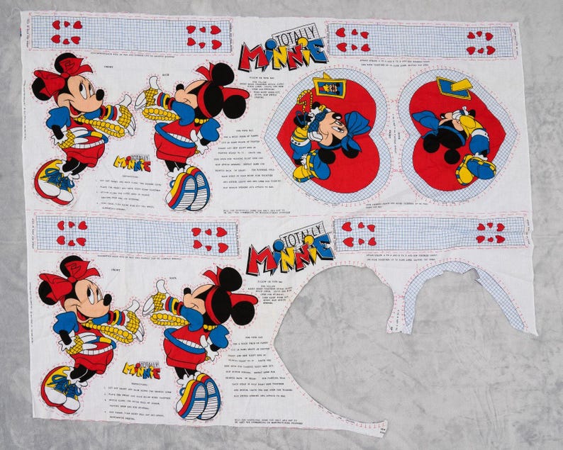 Cojín o bolso de mano vintage de tela de Minnie Mouse Disney, años 80, 2 diseños imagen 1