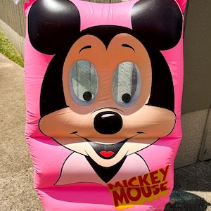 Vintage 1980s Ideal Mickey Mouse Pink Pool Raft Inflatable Googly Eyes Disney VIDEO image 1