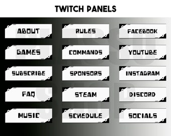 Zwart-wit Twitch Panels | 15 spandoeken | Thema Gamer Streamer Retro