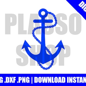 May include: A blue anchor design with a rope wrapped around it. The word "DIGITAL" is in a blue banner in the upper right corner. The text ".SVG .DXF .PNG | DOWNLOAD INSTANTLY" is at the bottom.