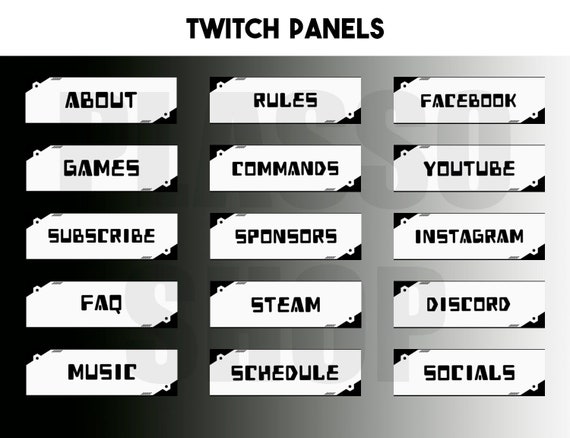 Black and White Twitch Panels 15 Banners Gamer Streamer Retro Theme 