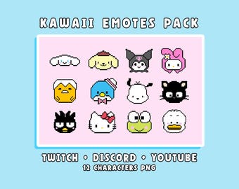 Kawaii 8-bits emotes-pakket voor Twitch, Discord en Youtube | 12 schattige karakters