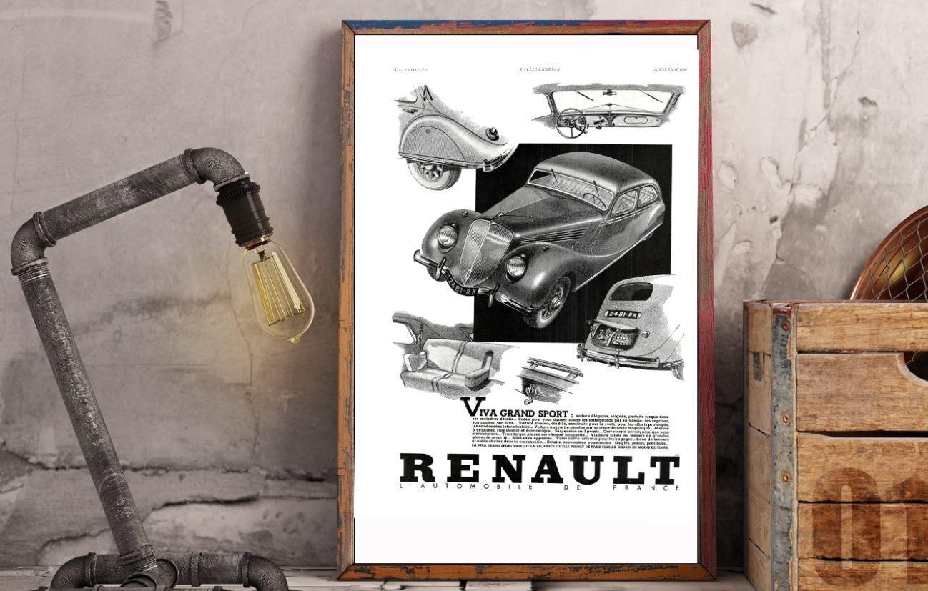 Rare & Authentique Affiche Vintage Années 30 -Renault Automobile-30x40cm- Sans Cadre - Décoration Mu