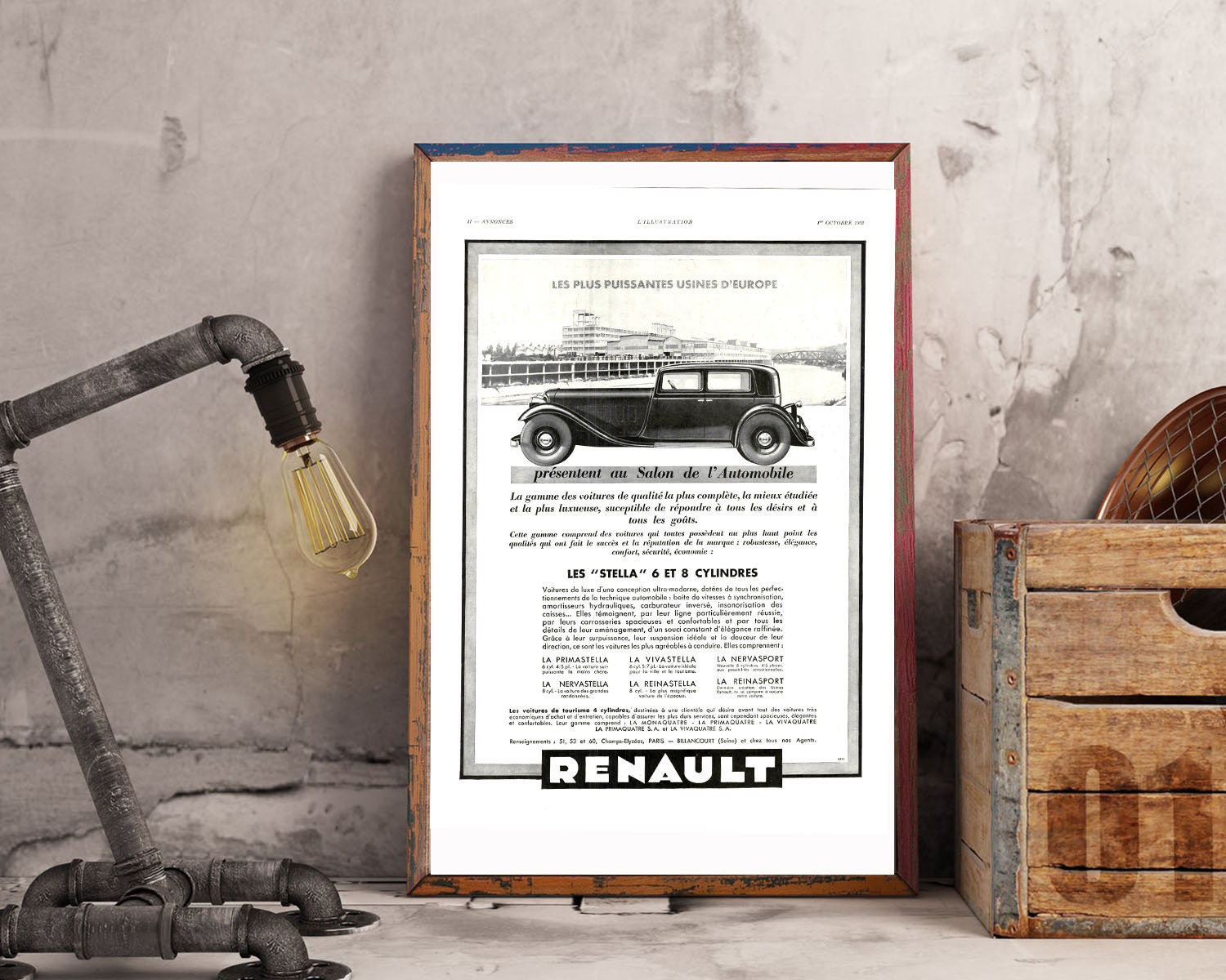 Rare & Authentique Affiche Vintage Années 30 -Renault Automobile-30x40cm- Sans Cadre - Décoration Mu