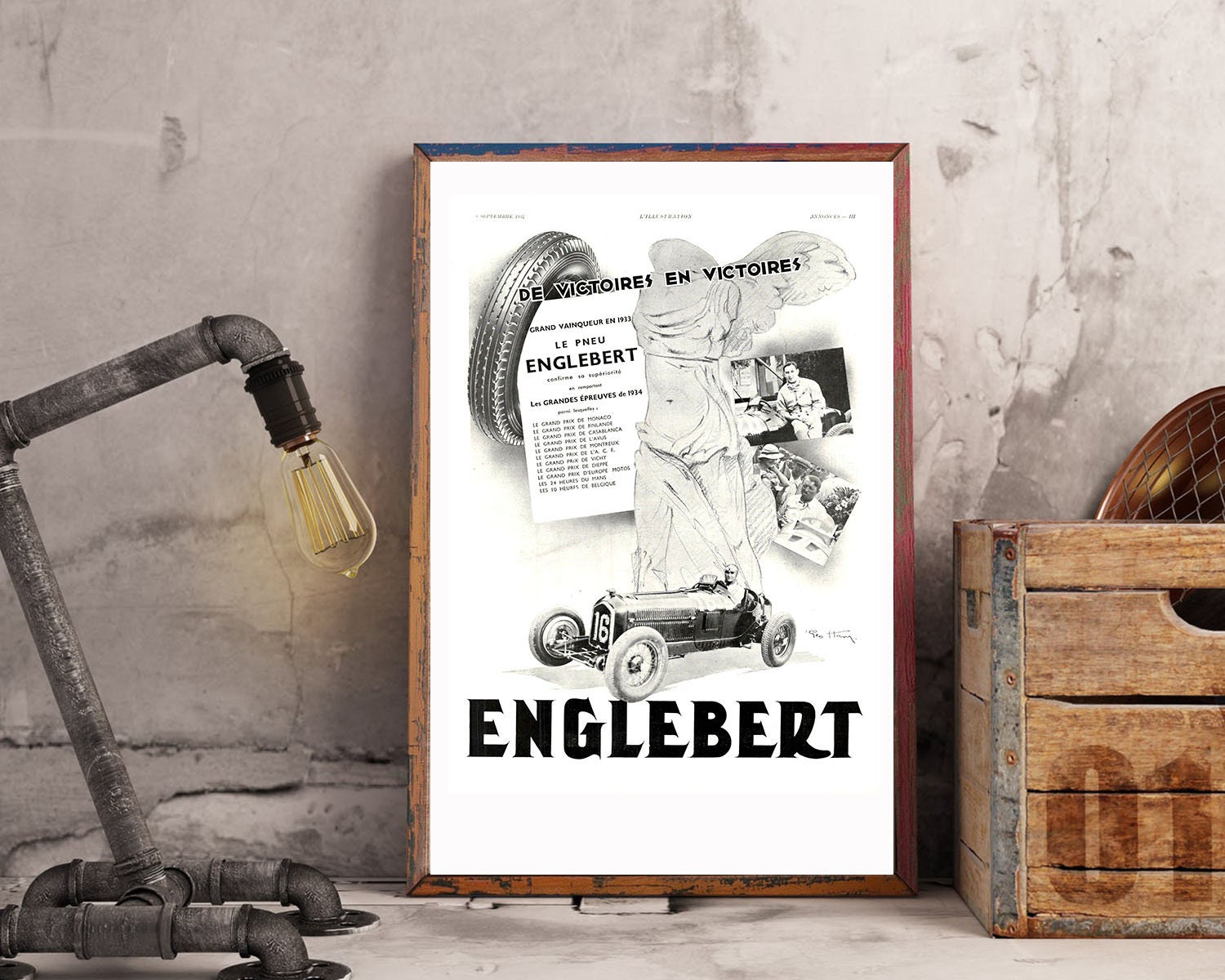 Rare & Authentique Affiche Vintage Années 30 - Englebert -30x40cm- Sans Cadre Décoration Murale Idée