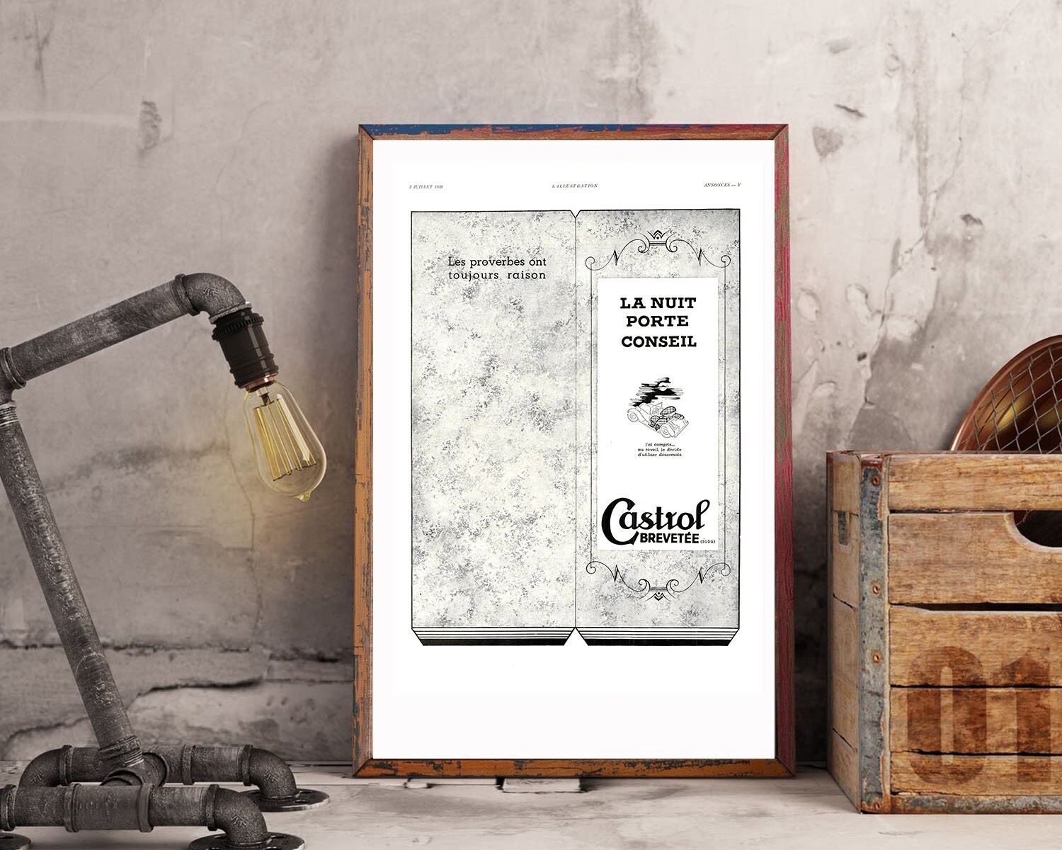 Rare & Authentique Affiche Vintage Années 30 - Castrol -30x40cm- Sans Cadre Décoration Murale Idée C