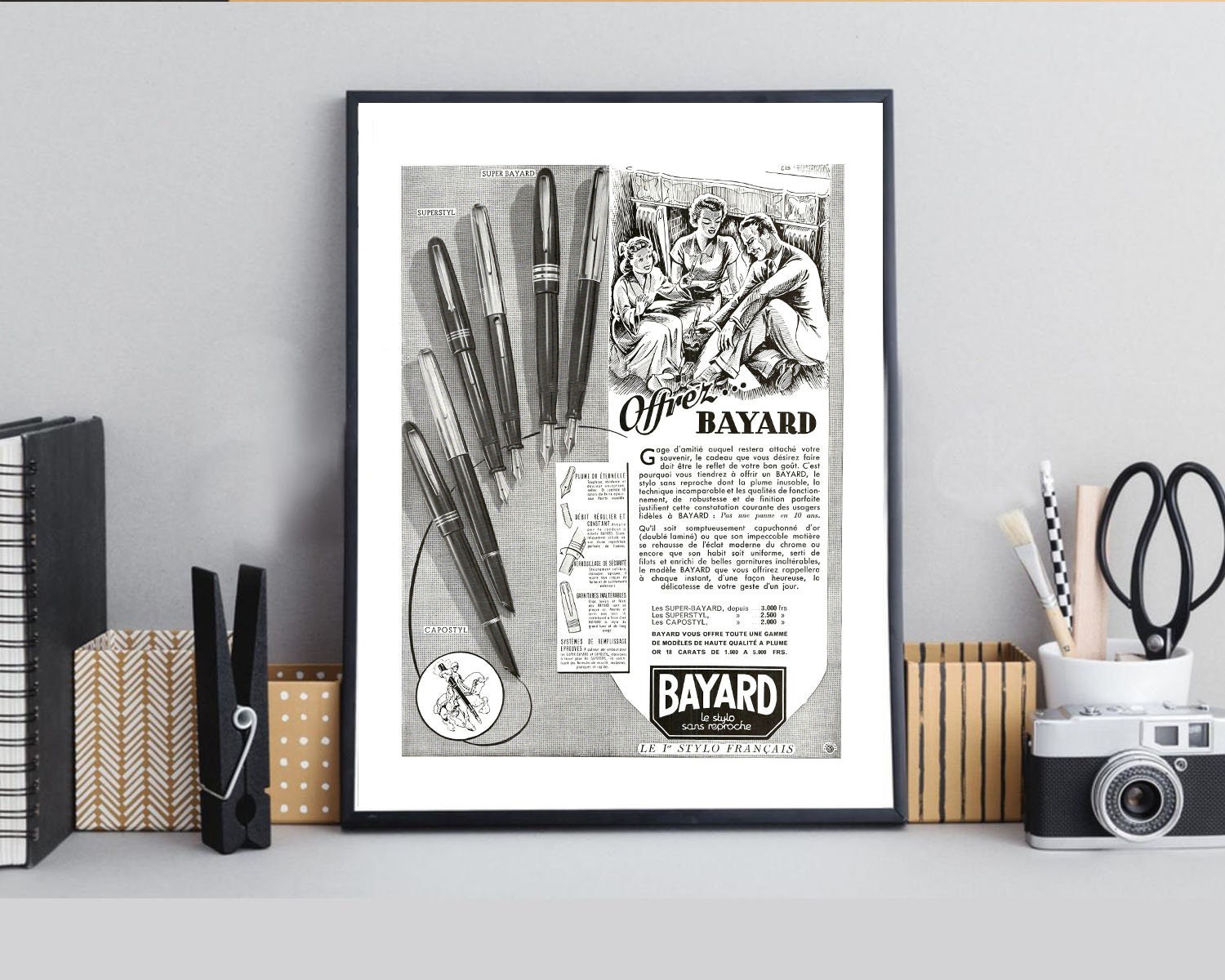 Rare & Authentique Affiche Vintage Années 30 - Stylo de Luxe Bayard -30x40cm Sans Cadre Décoration M