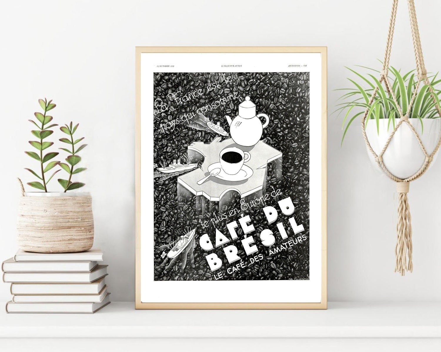 Rare & Authentique Affiche Vintage Années 30 - Cafe Du Bresil -30x40cm Sans Cadre Décoration Murale 