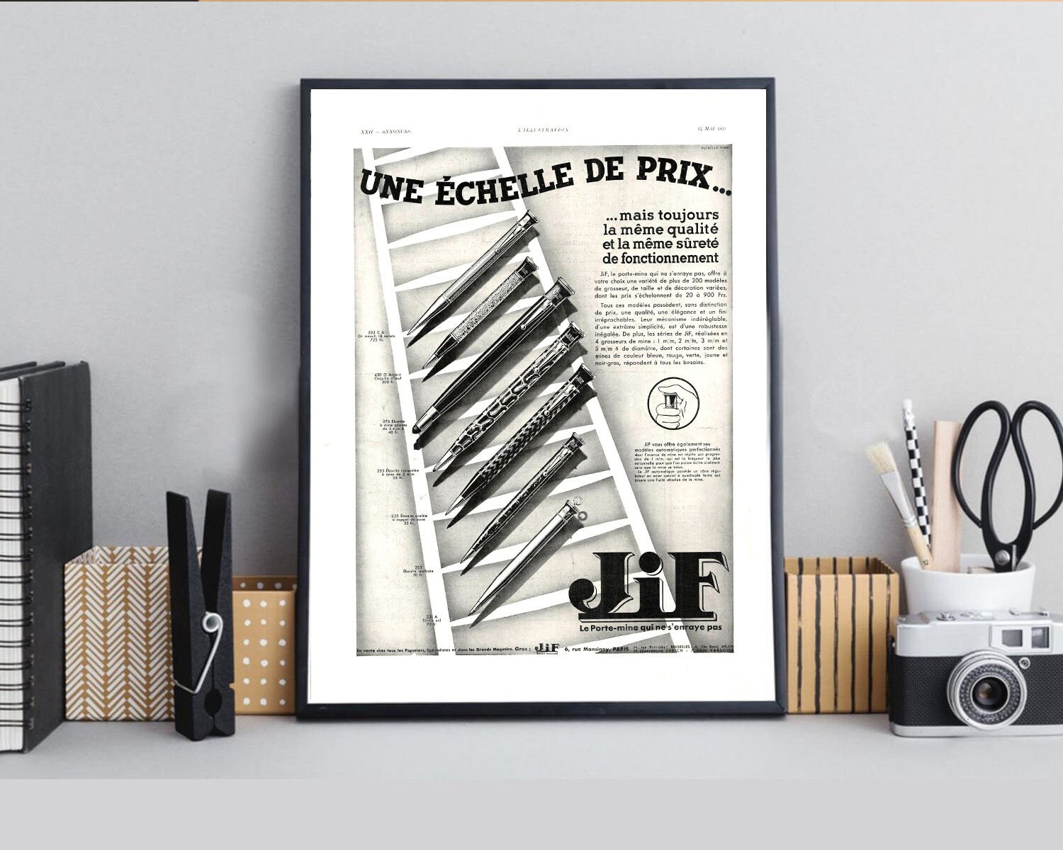 Rare & Authentique Affiche Vintage Années 30 - Stylo Jif Waterman -30x40cm Sans Cadre Décoration Mur