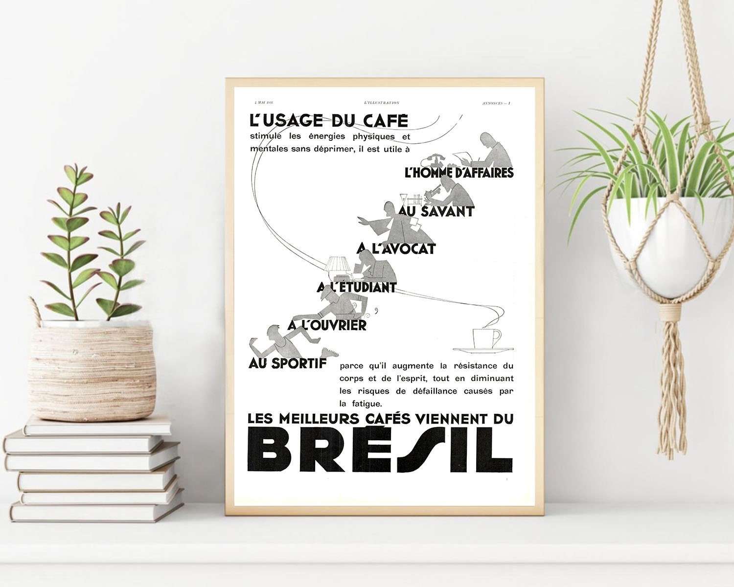 Rare & Authentique Affiche Vintage Années 30 - Cafe Du Bresil -30x40cm Sans Cadre Décoration Murale 