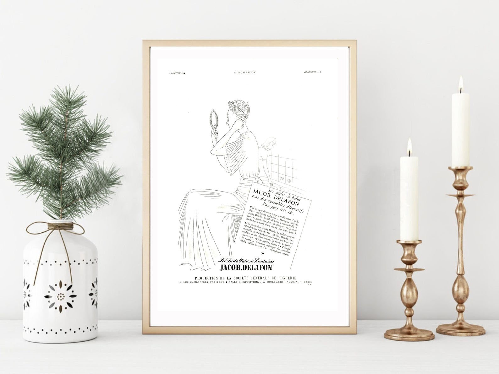 Rare & Authentique Affiche Vintage Années 30 - Jacob Delafon -30x40cm-Sans Cadre- Décoration Murale