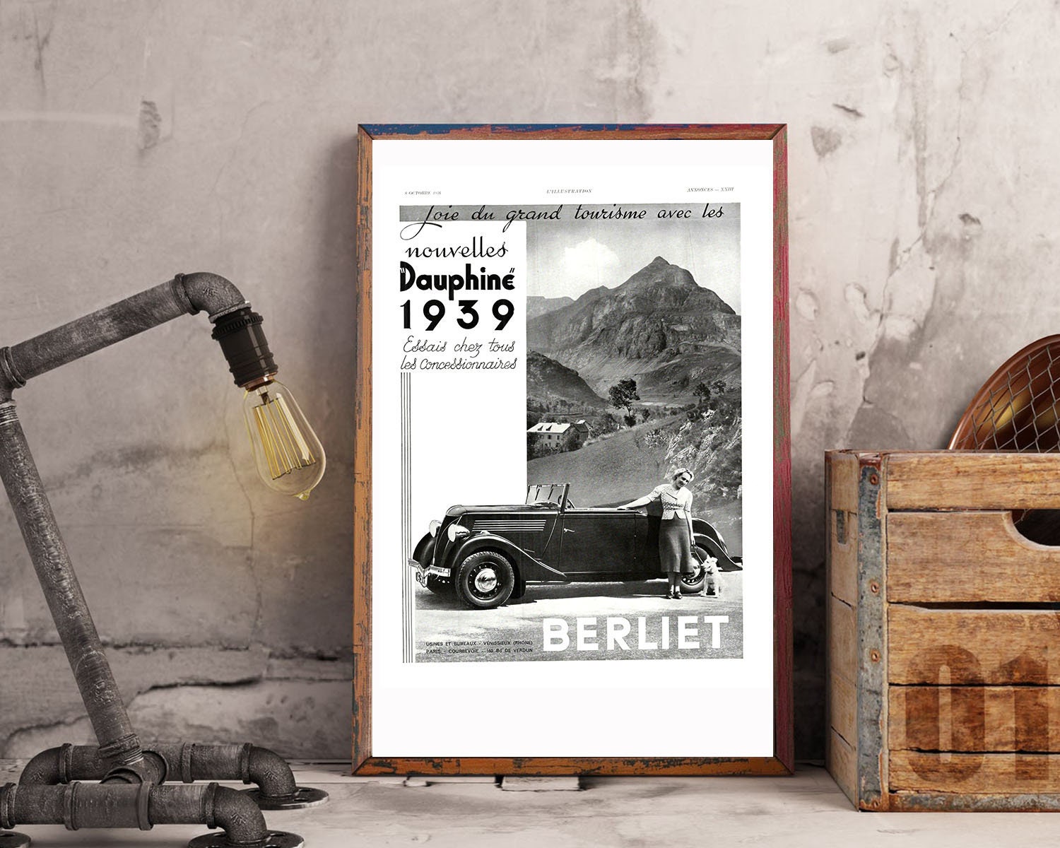 Rare & Authentique Affiche Vintage Années 30 - Berliet Auto -30x40cm- Sans Cadre Décoration Murale I