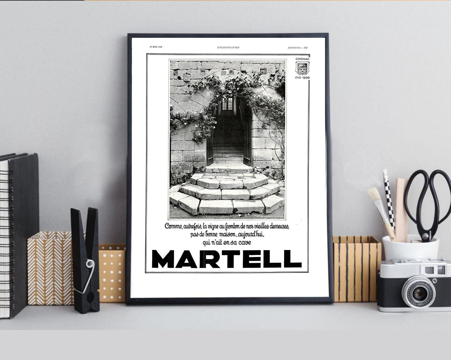 Rare & Authentique Affiche Vintage Années 30 - Cognac Martell -30x40cm Sans Cadre Décoration Murale 