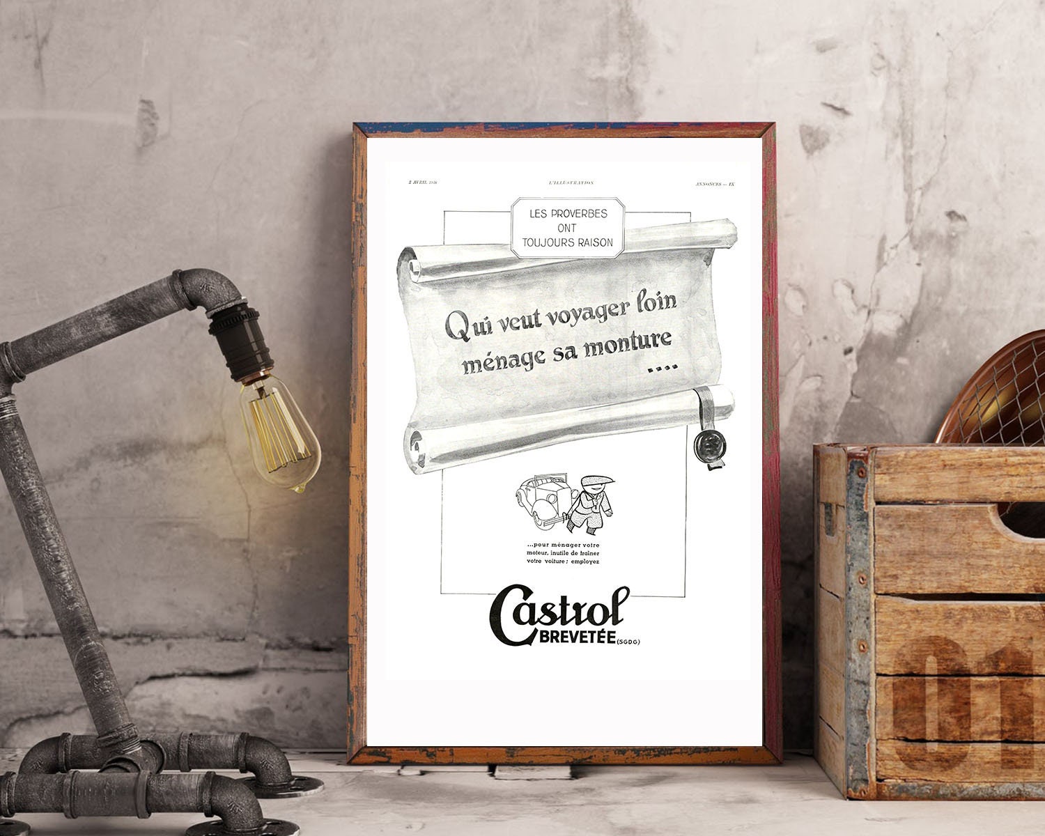 Rare & Authentique Affiche Vintage Années 30 - Castrol -30x40cm- Sans Cadre Décoration Murale Idée C