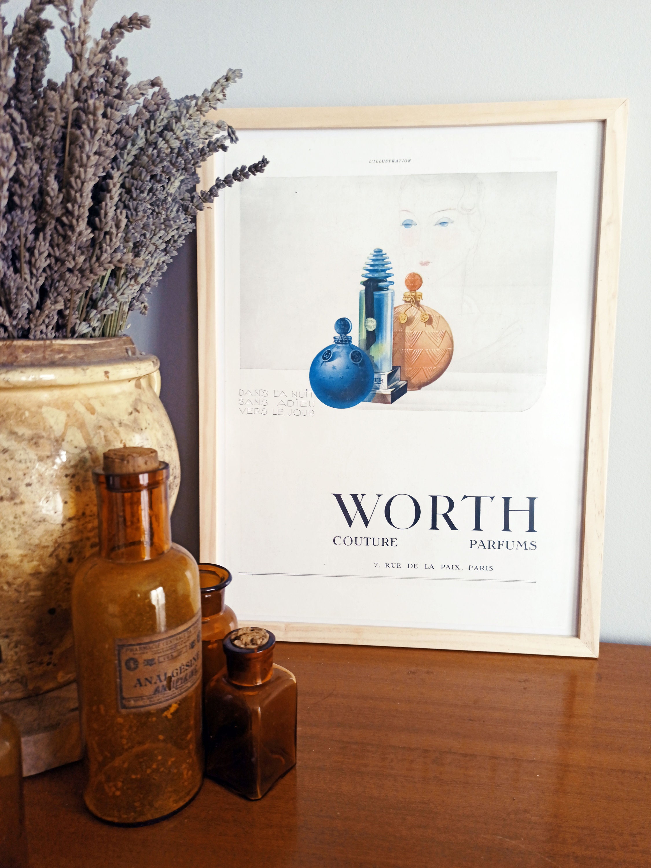 Affiche Vintage Originale Années 30 - Worth Paris Parfum -30x40cm-Sans Cadre- Décoration Murale Idée