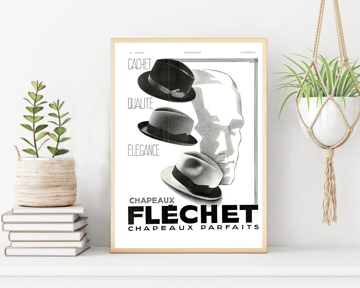 Rare & Authentique Affiche Vintage Années 30 - Chapeau Flechet -30x40cm-Sans Cadre- Décoration Mural