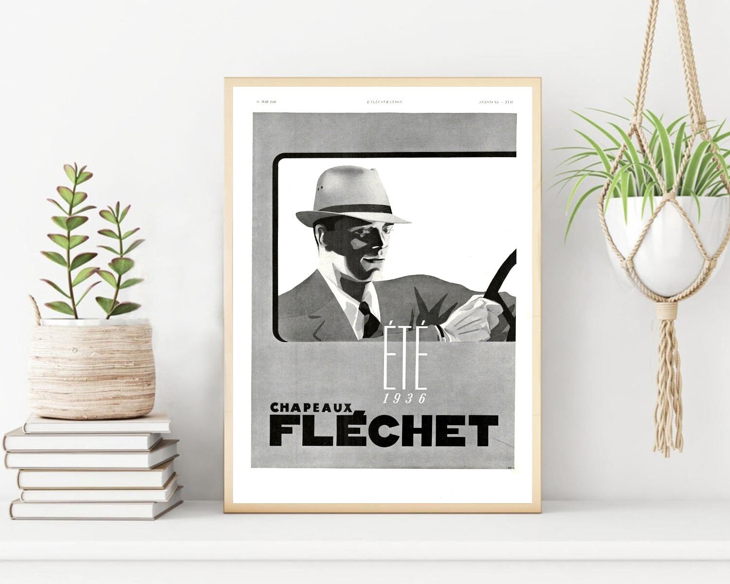 Rare & Authentique Affiche Vintage Années 30 - Chapeau Flechet -30x40cm-Sans Cadre- Décoration Mural