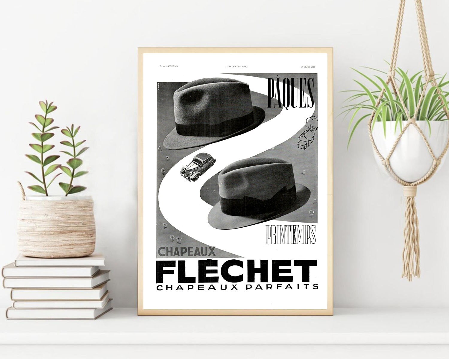 Rare & Authentique Affiche Vintage Années 30 - Chapeau Flechet -30x40cm-Sans Cadre- Décoration Mural