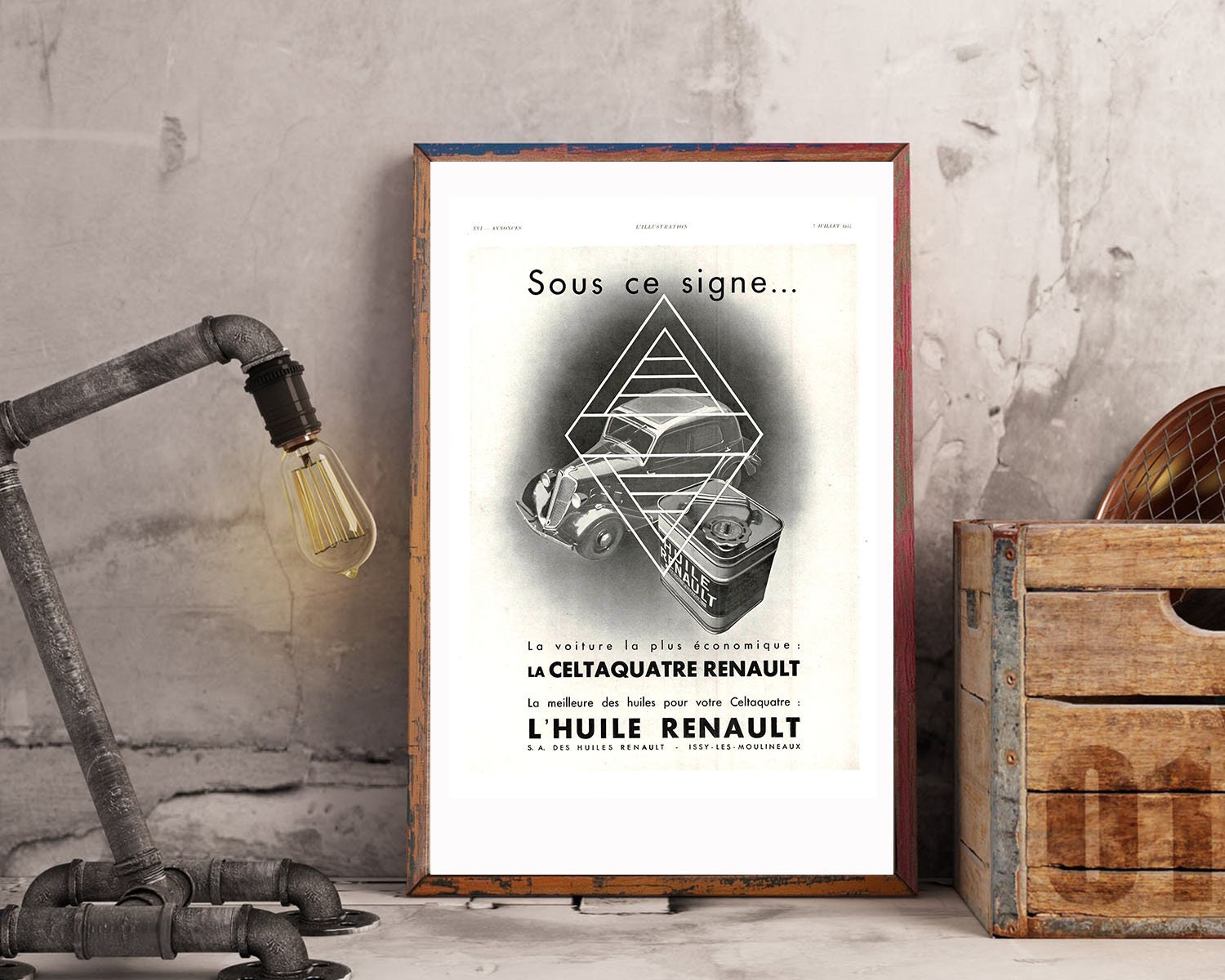 Rare & Authentique Affiche Vintage Années 30 -Renault Automobile-30x40cm- Sans Cadre - Décoration Mu