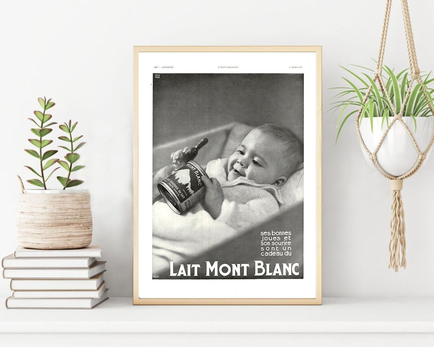 Rare & Authentique Affiche Vintage Années 30 - Lait Mont Blanc -30x40cm Sans Cadre Décoration Murale