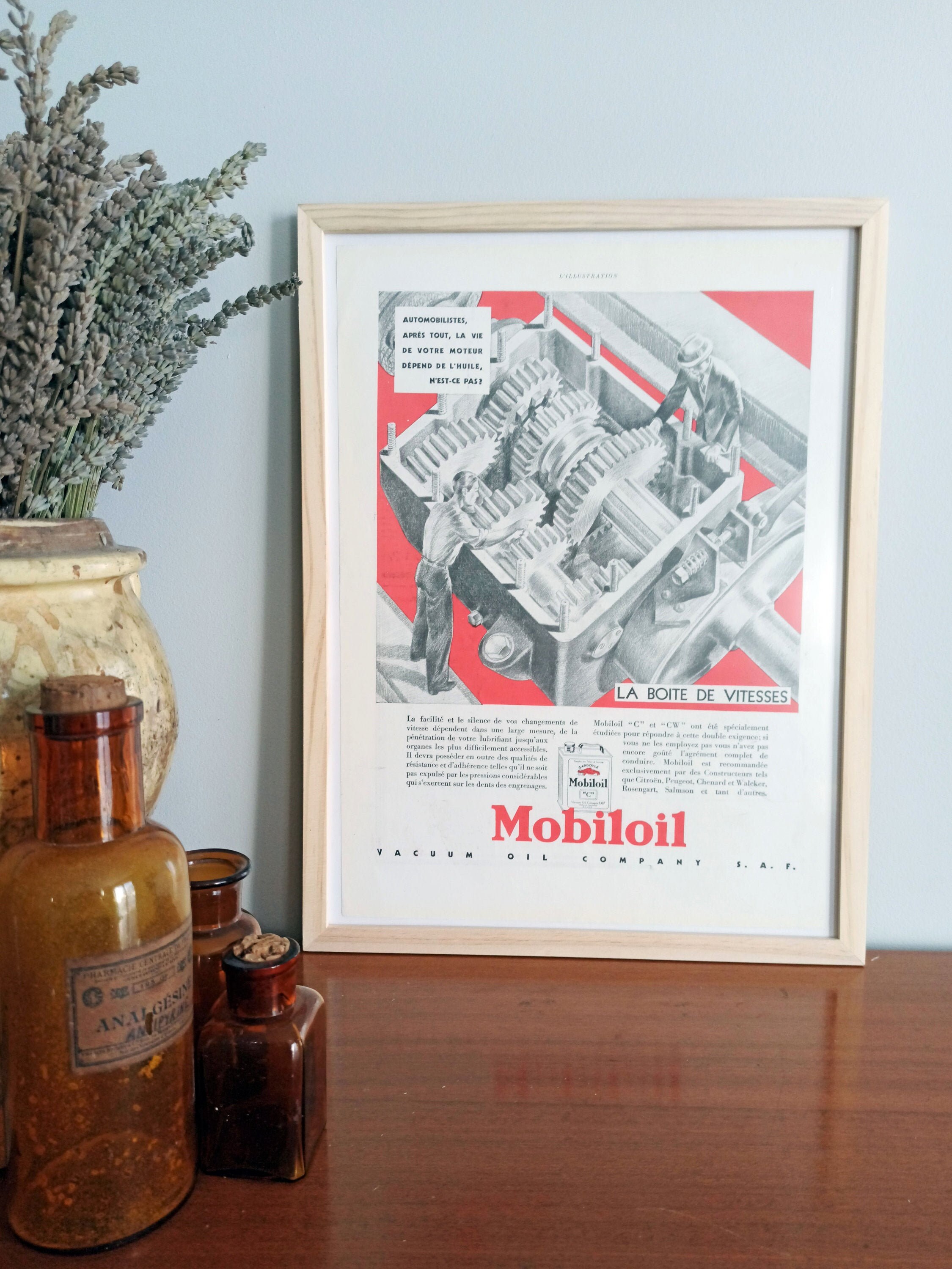 Rare & Authentique Affiche Vintage Annee 30 - Mobiloil -30x40cm Sans Cadre Decoration Murale Idée Ca