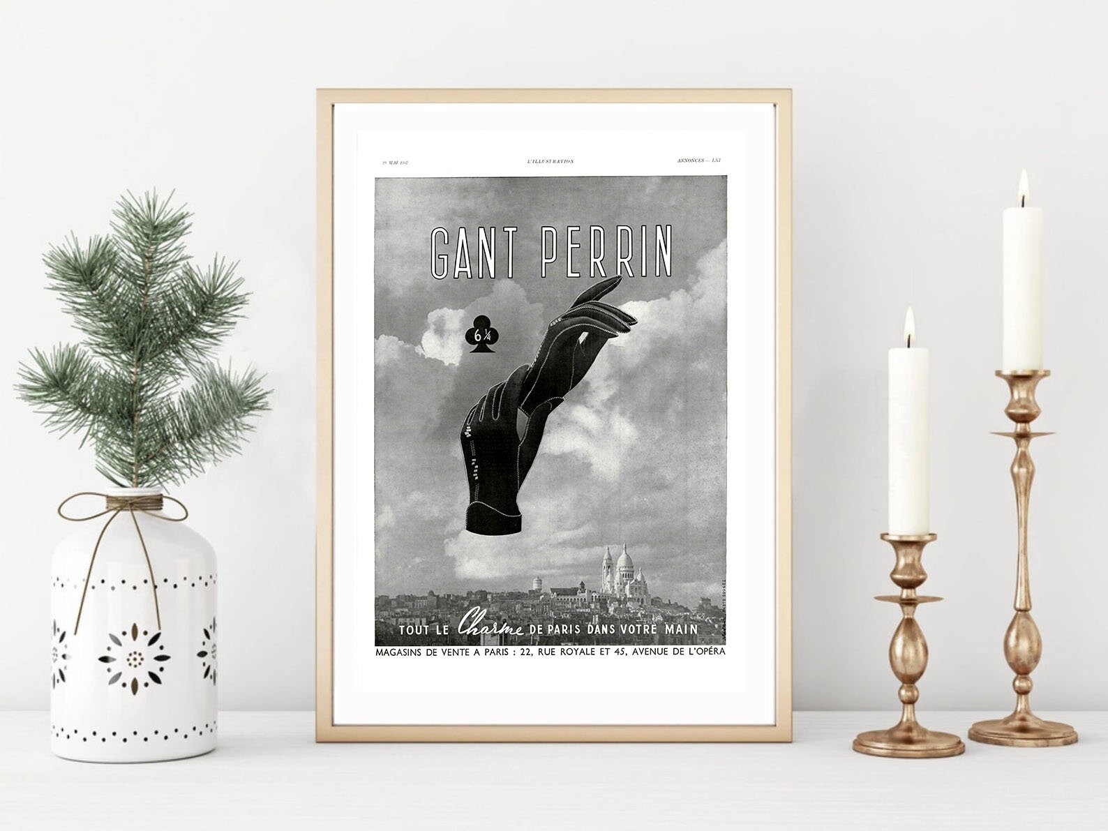 Rare & Authentique Affiche Vintage Années 30 - Gant Perrin -30x40cm-Sans Cadre- Décoration Murale Id