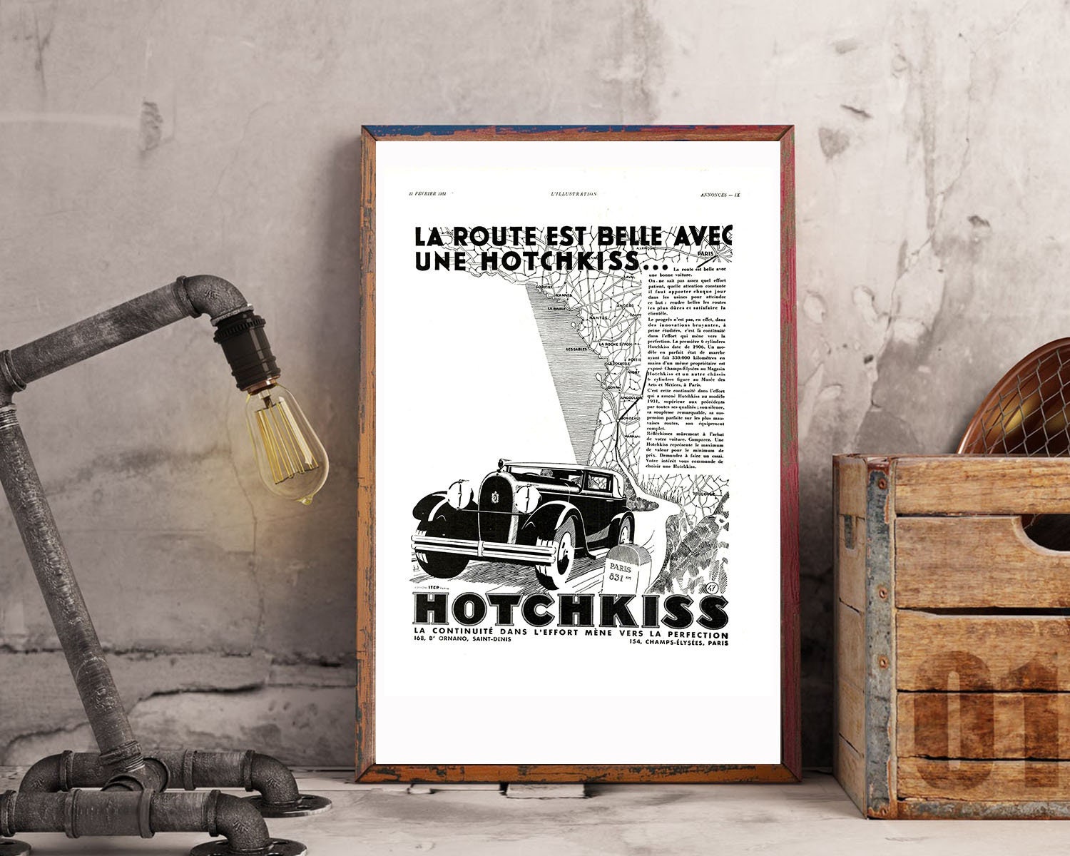 Rare & Authentique Affiche Vintage Années 30 - Hotchkiss -30x40cm- Sans Cadre Décoration Murale Idée