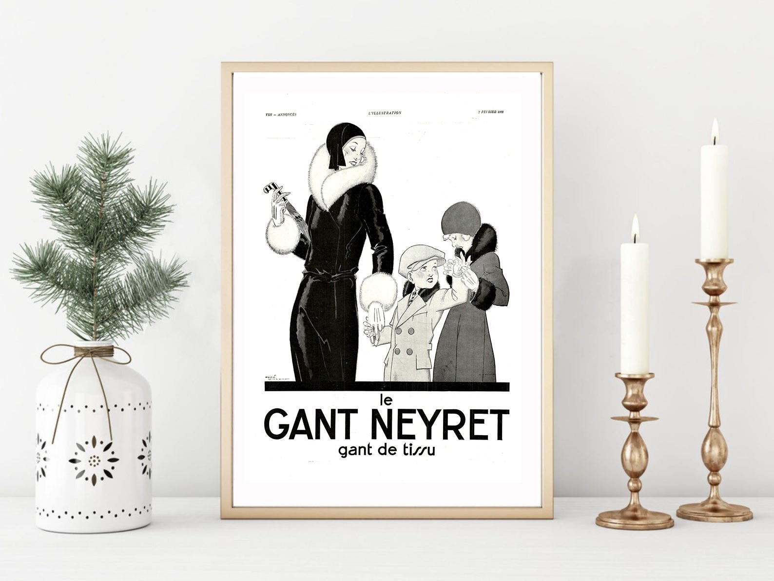 Rare & Authentique Affiche Vintage Années 30 - Gant Neyret -30x40cm-Sans Cadre- Décoration Murale Id
