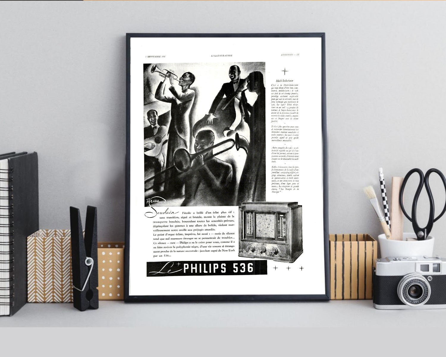 Rare & Authentique Affiche Vintage Années 30 - Radio Tsf Philips -30x40cm Sans Cadre Décoration Mura