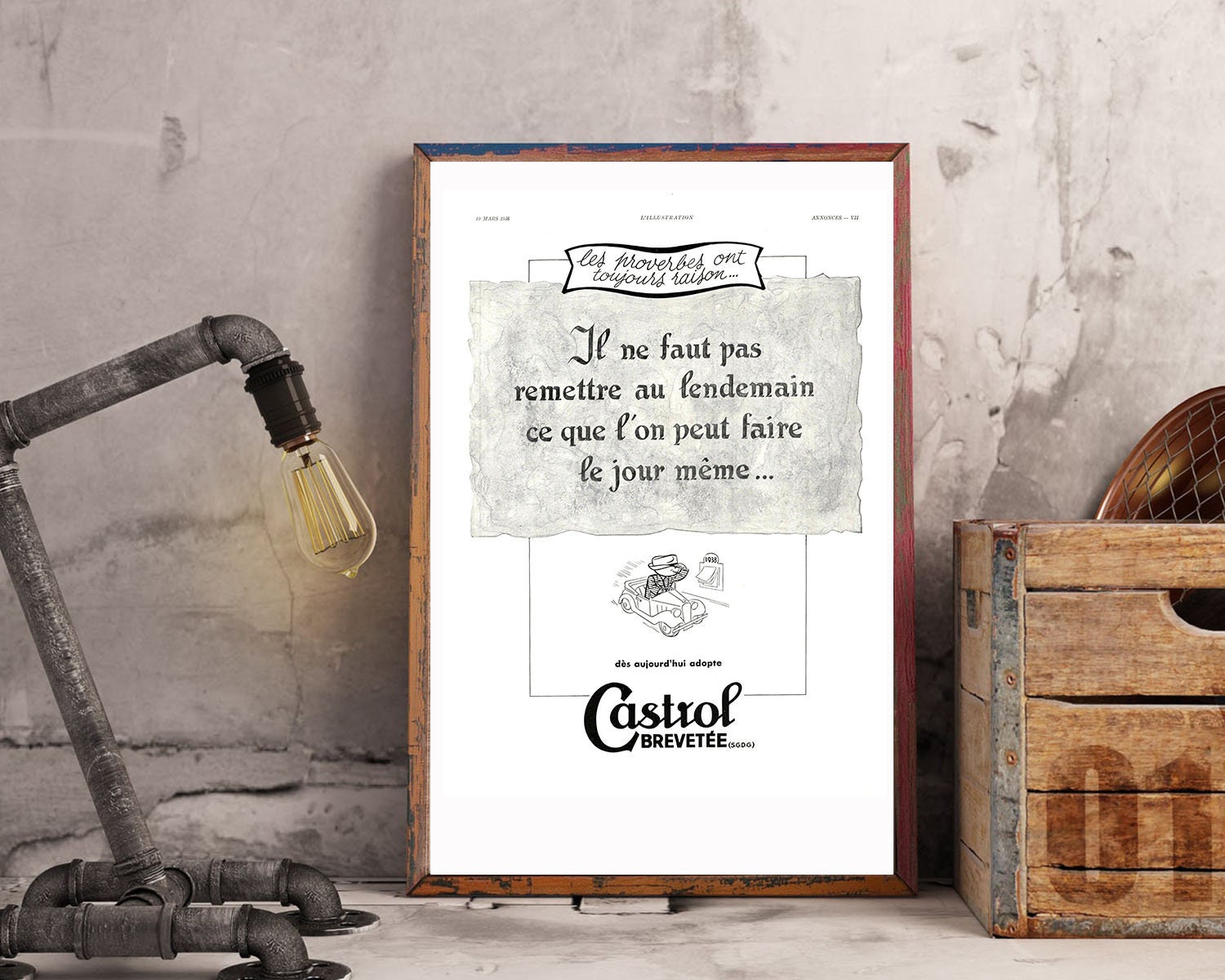 Rare & Authentique Affiche Vintage Années 30 - Castrol -30x40cm- Sans Cadre Décoration Murale Idée C