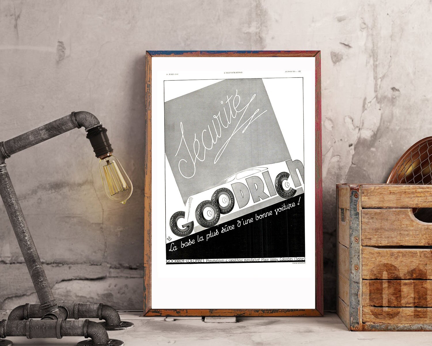 Rare & Authentique Affiche Vintage Années 30 - Goodrich -30x40cm- Sans Cadre Décoration Murale Idée 