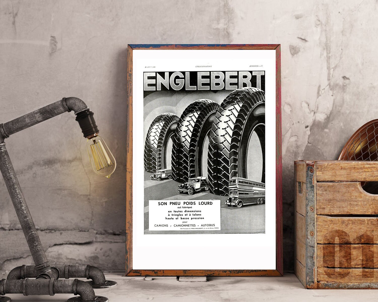 Rare & Authentique Affiche Vintage Années 30 - Englebert -30x40cm- Sans Cadre Décoration Murale Idée