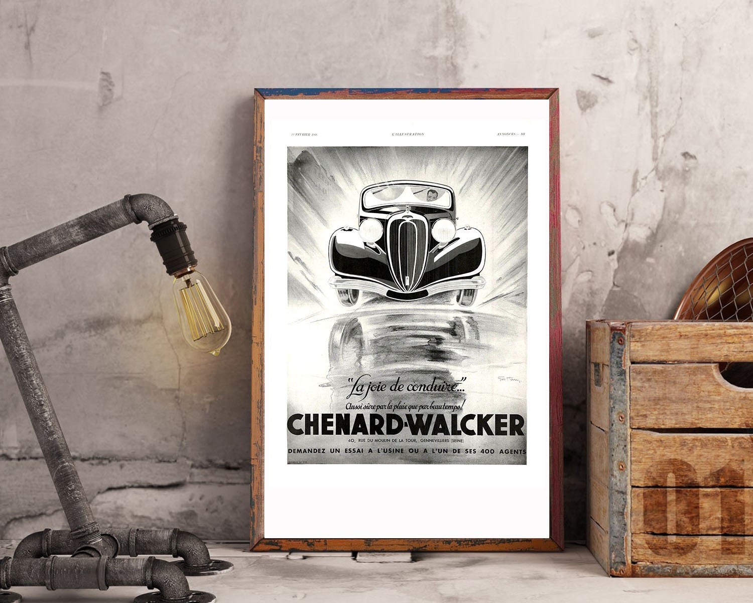 Rare & Authentique Affiche Vintage Années 30 - Chenard Walker -30x40cm- Sans Cadre Décoration Murale
