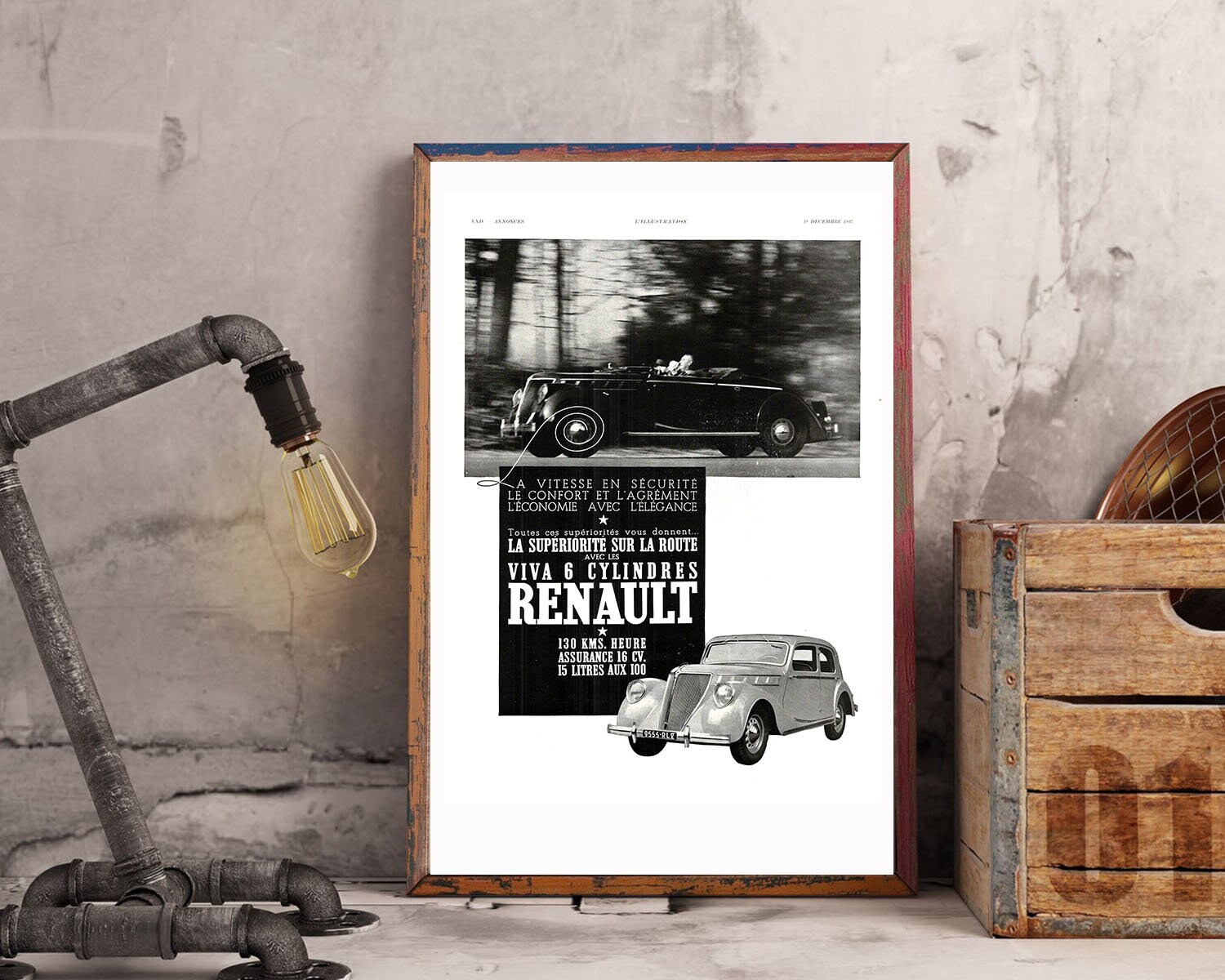 Rare & Authentique Affiche Vintage Années 30 -Renault Automobile-30x40cm- Sans Cadre - Décoration Mu