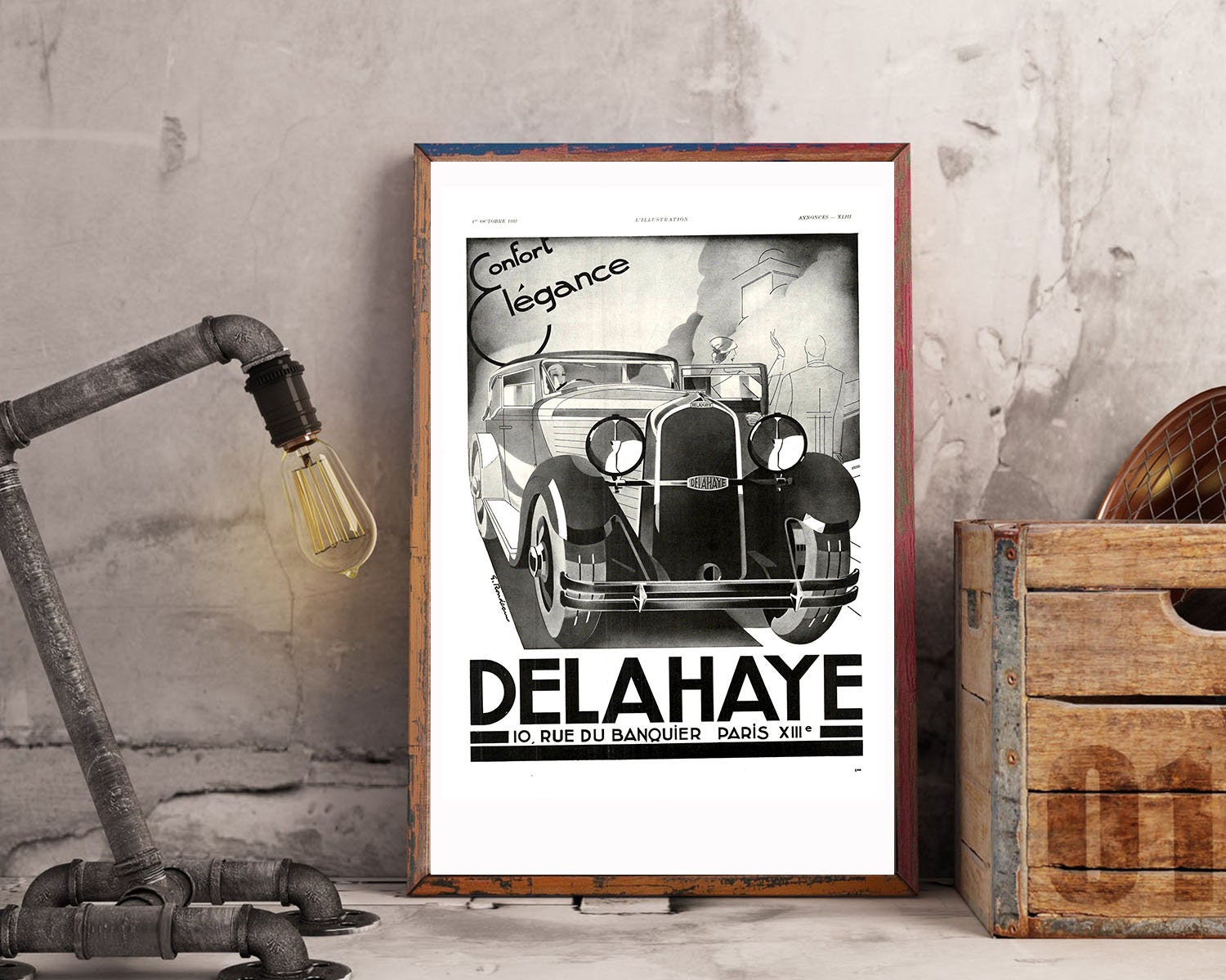 Rare & Authentique Affiche Vintage Années 30 - Delahaye -30x40cm- Sans Cadre Décoration Murale Idée 