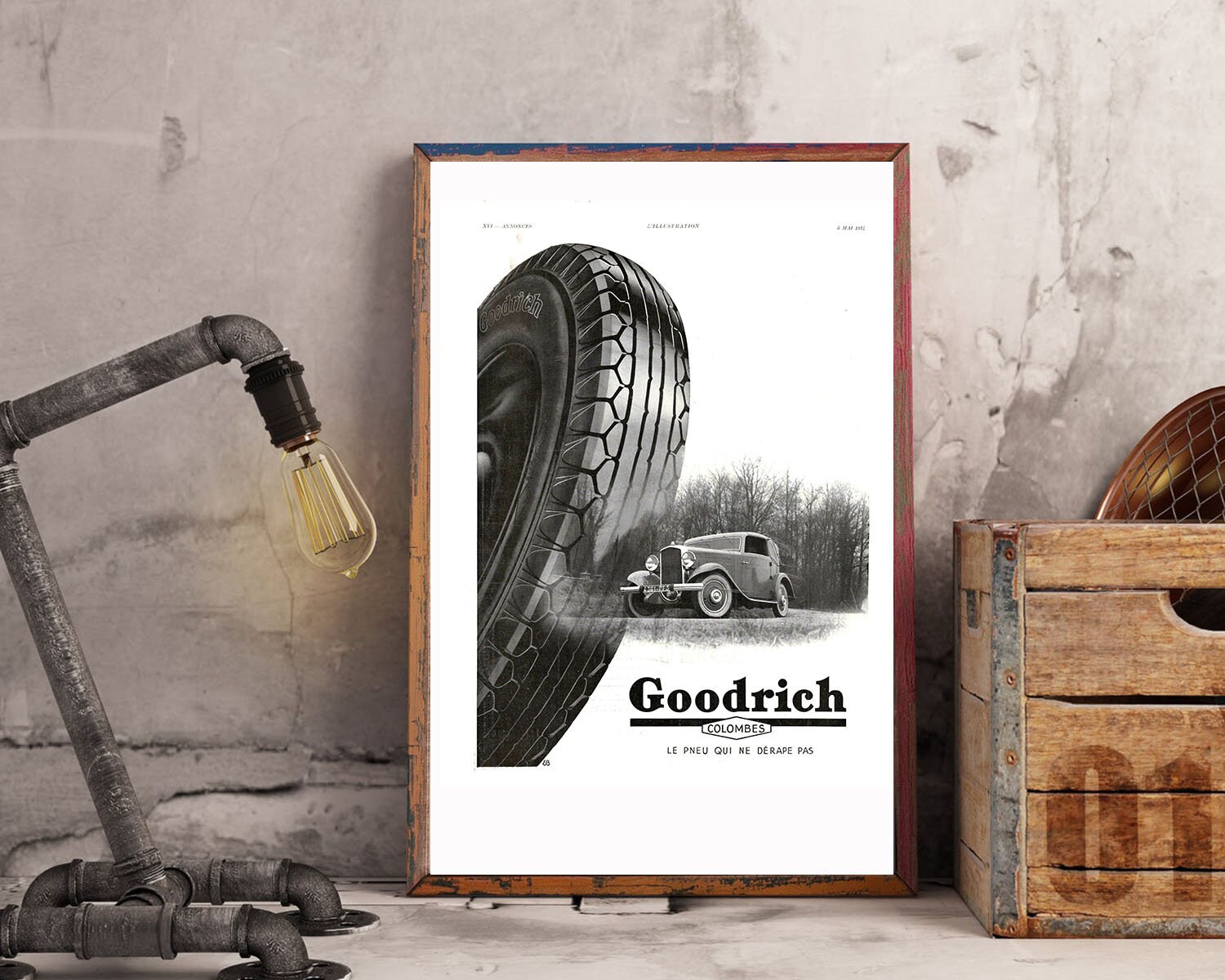 Rare & Authentique Affiche Vintage Années 30 - Goodrich -30x40cm- Sans Cadre Décoration Murale Idée 