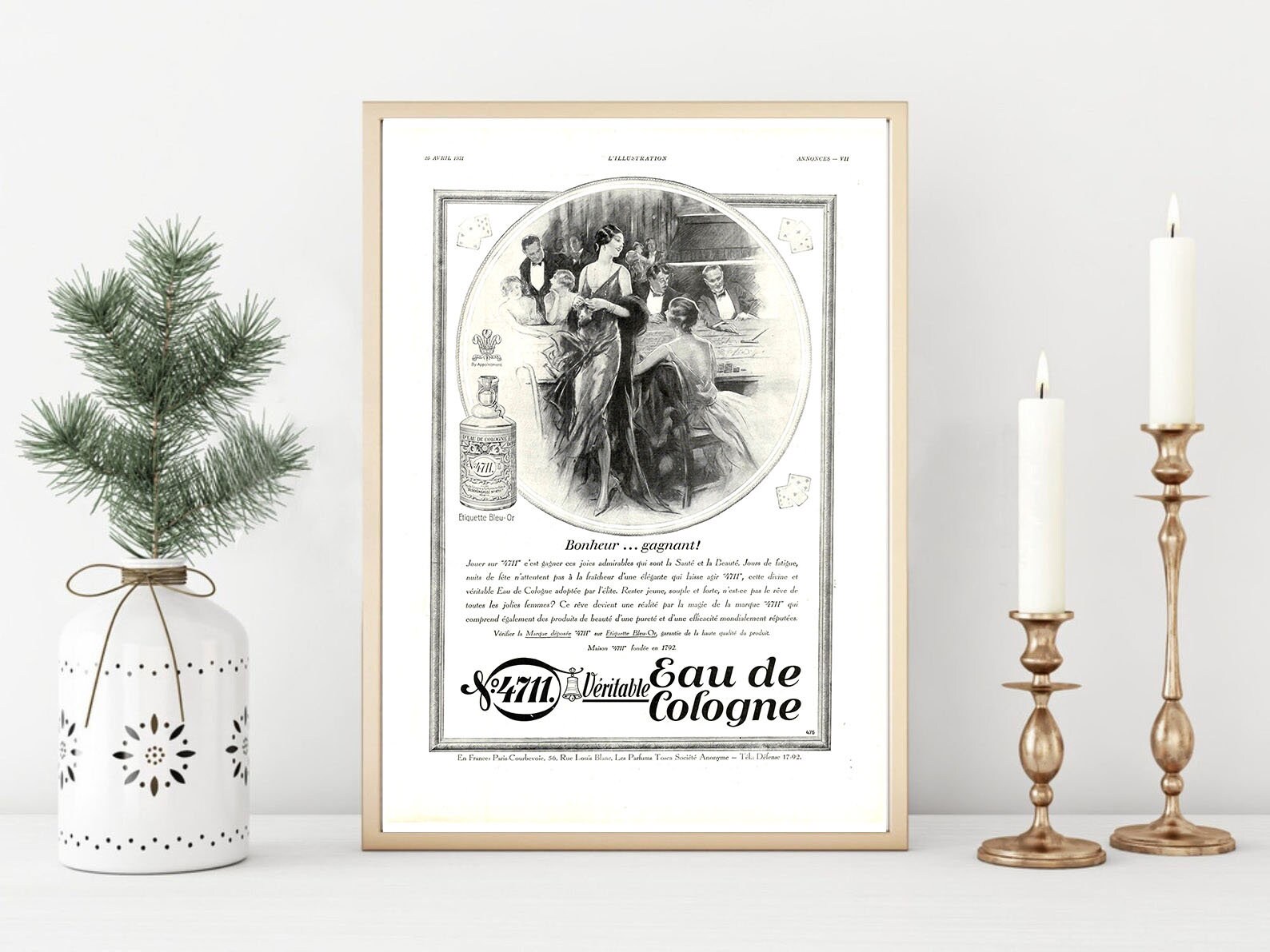 Affiche Vintage Originale Années 30- Eau de Cologne -30x40cm-Sans Cadre-Décoration Murale- Idée Cade