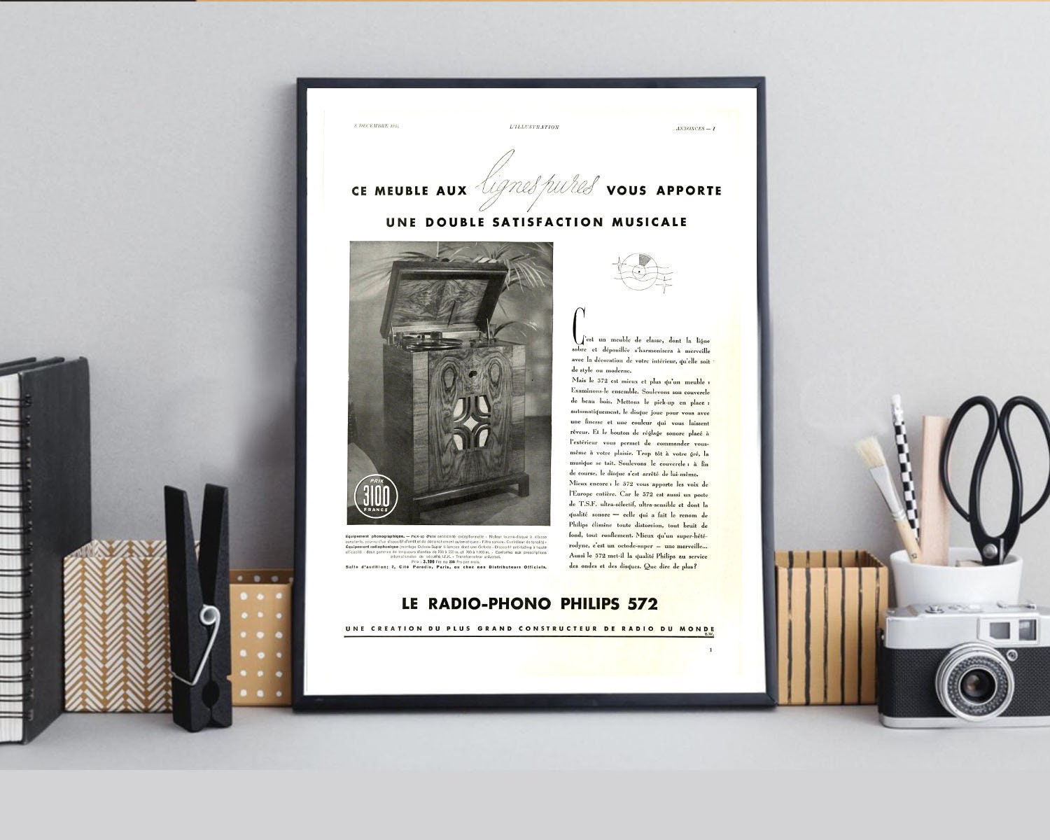 Rare & Authentique Affiche Vintage Années 30 - Radio Tsf Philips -30x40cm Sans Cadre Décoration Mura