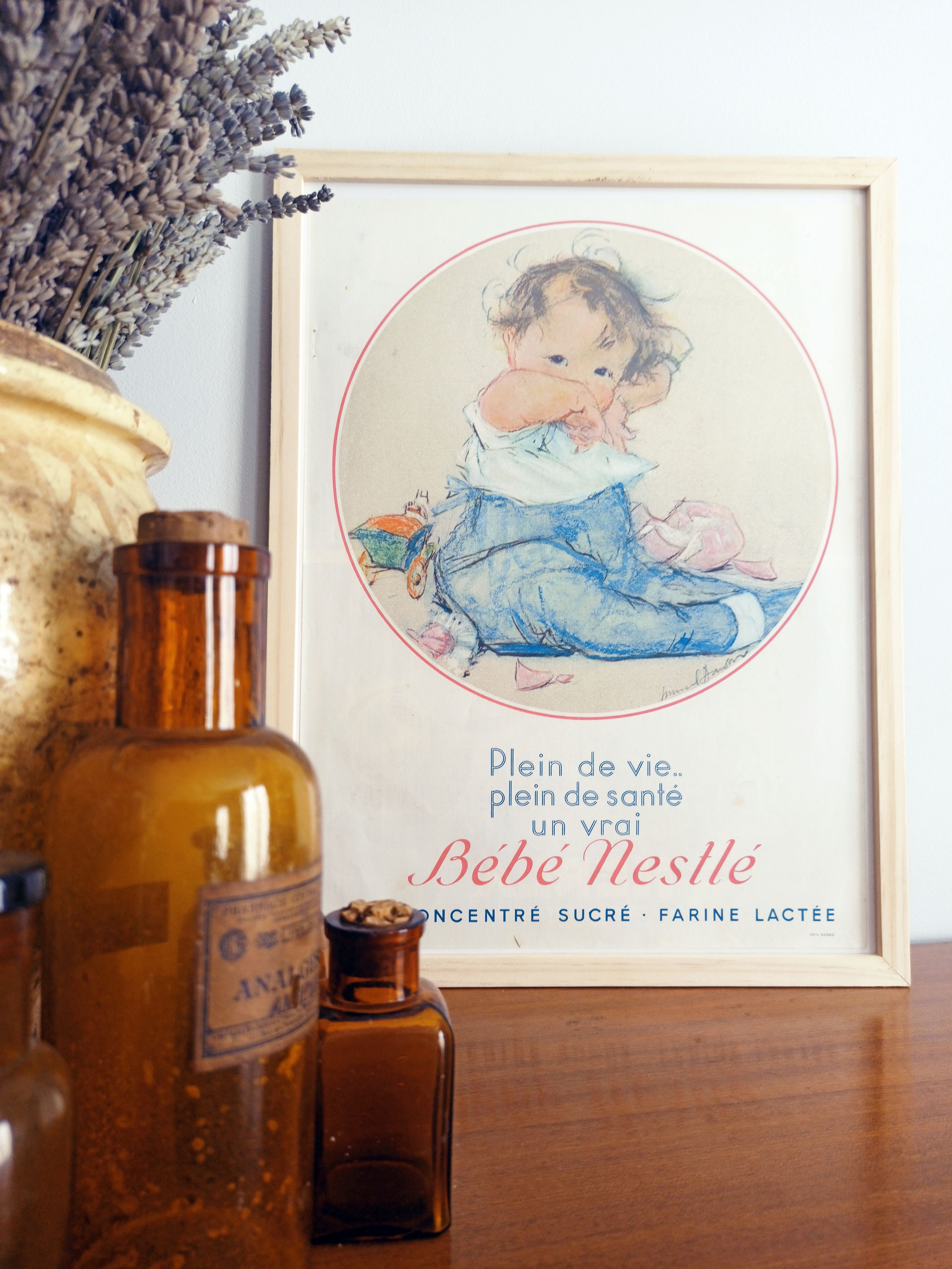 Rare & Authentique Affiche Vintage Années 30 - Bébé Nestlé -30x40cm Sans Cadre Décoration Murale Idé