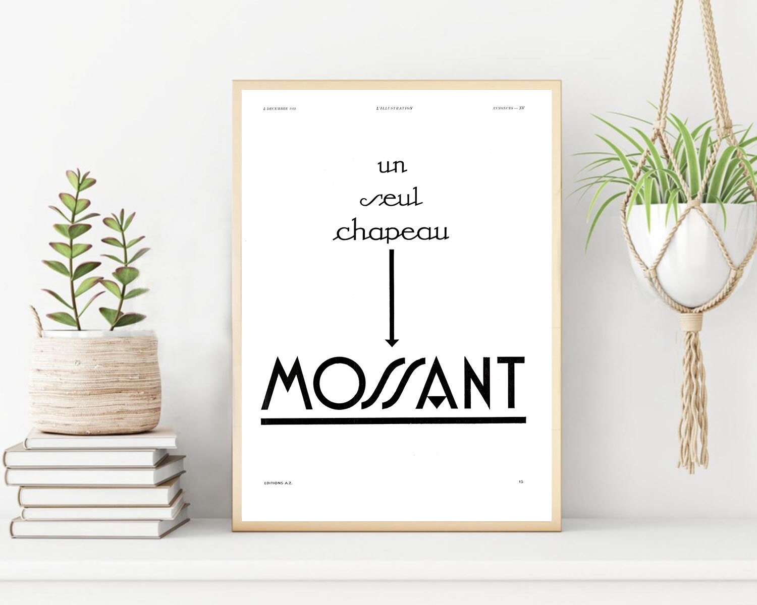 Rare & Authentique Affiche Vintage Années 30 - Chapeau Mossant -30x40cm-Sans Cadre- Décoration Mural