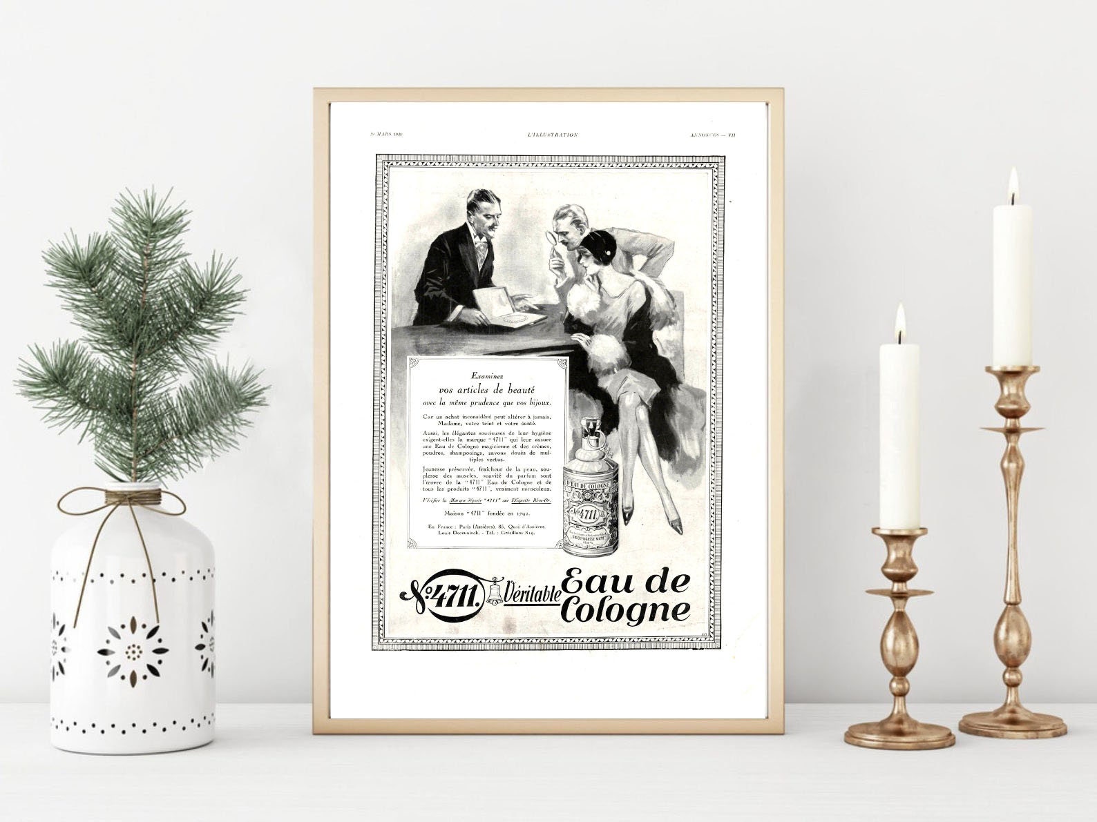 Affiche Vintage Originale Années 30- Eau de Cologne -30x40cm-Sans Cadre-Décoration Murale- Idée Cade