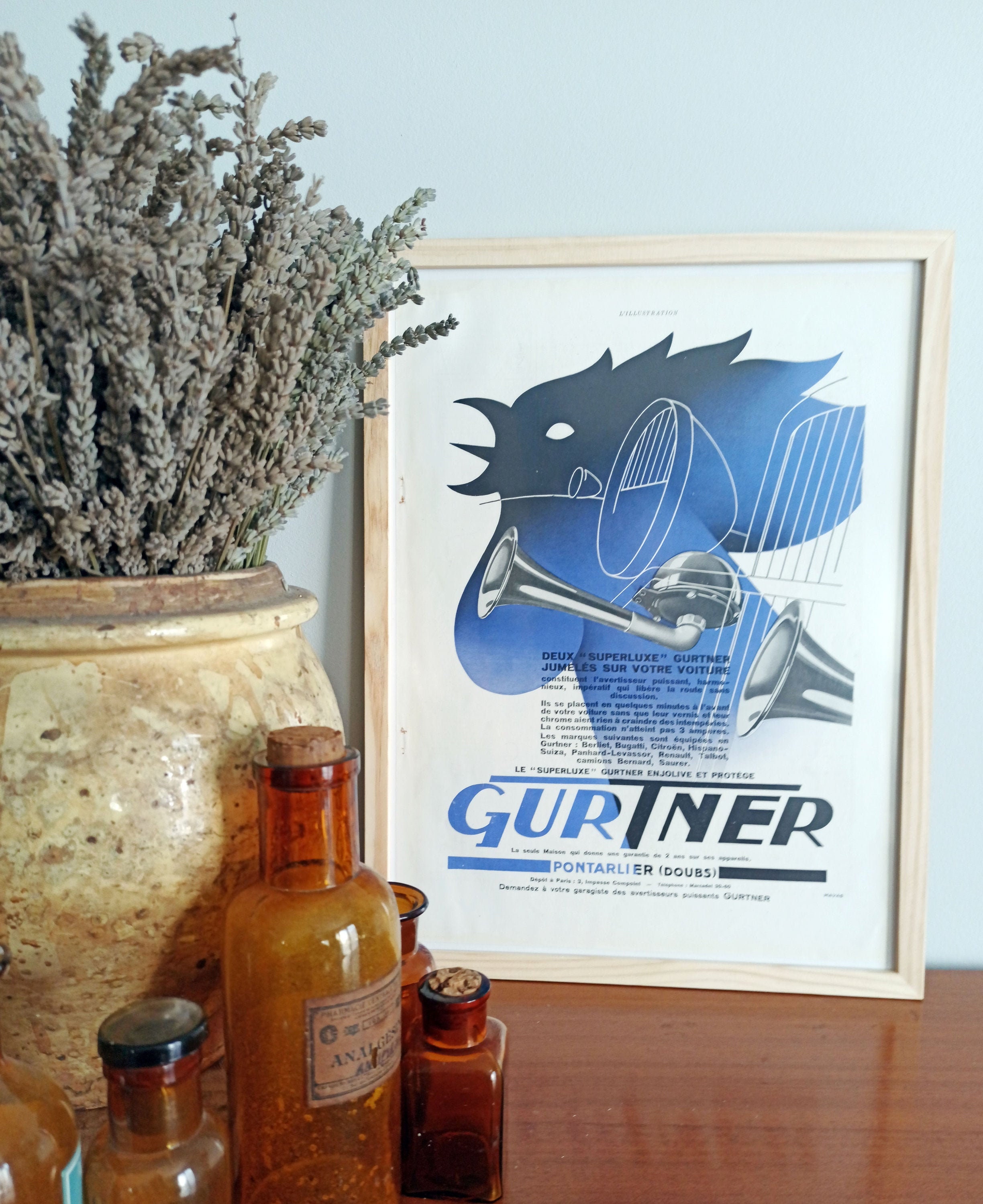 Rare & Authentique Affiche Vintage Années 30 -Klaxon Gurtner -30x40cm- Sans Cadre - Décoration Mural