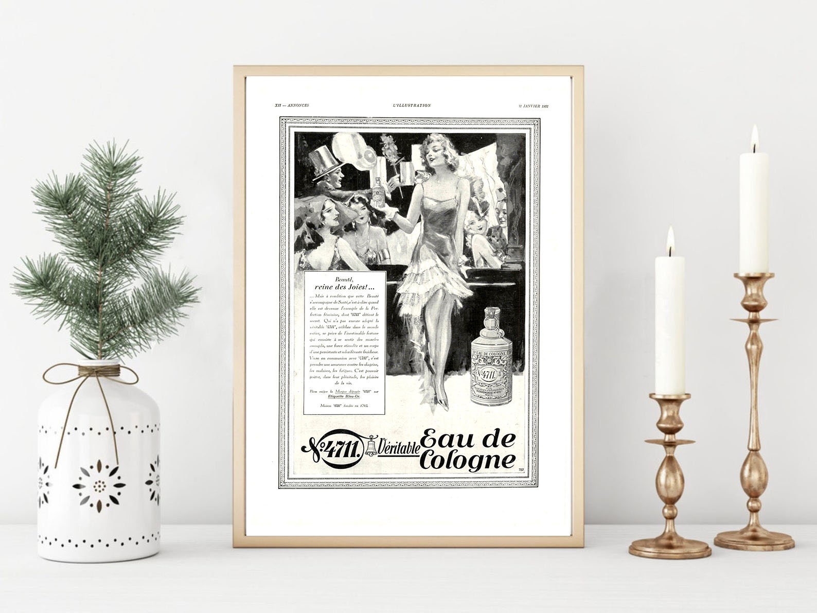 Affiche Vintage Originale Années 30- Eau de Cologne -30x40cm-Sans Cadre-Décoration Murale- Idée Cade