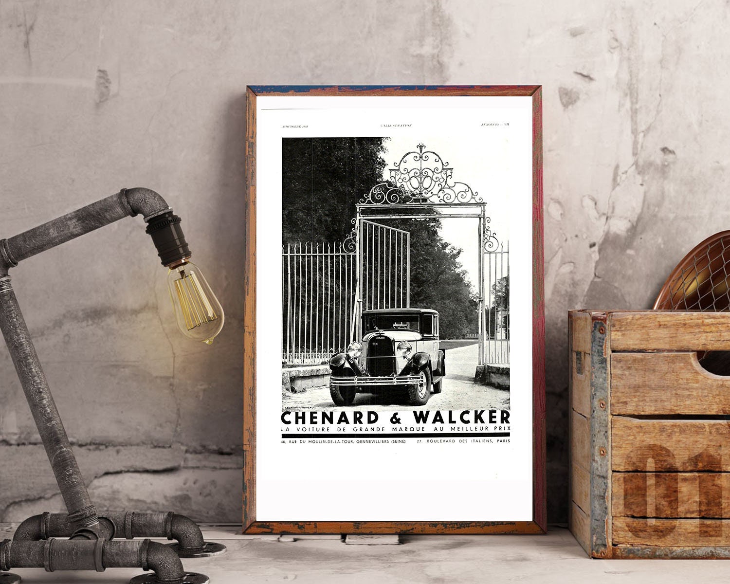 Rare & Authentique Affiche Vintage Années 30 - Chenard Walker -30x40cm- Sans Cadre Décoration Murale