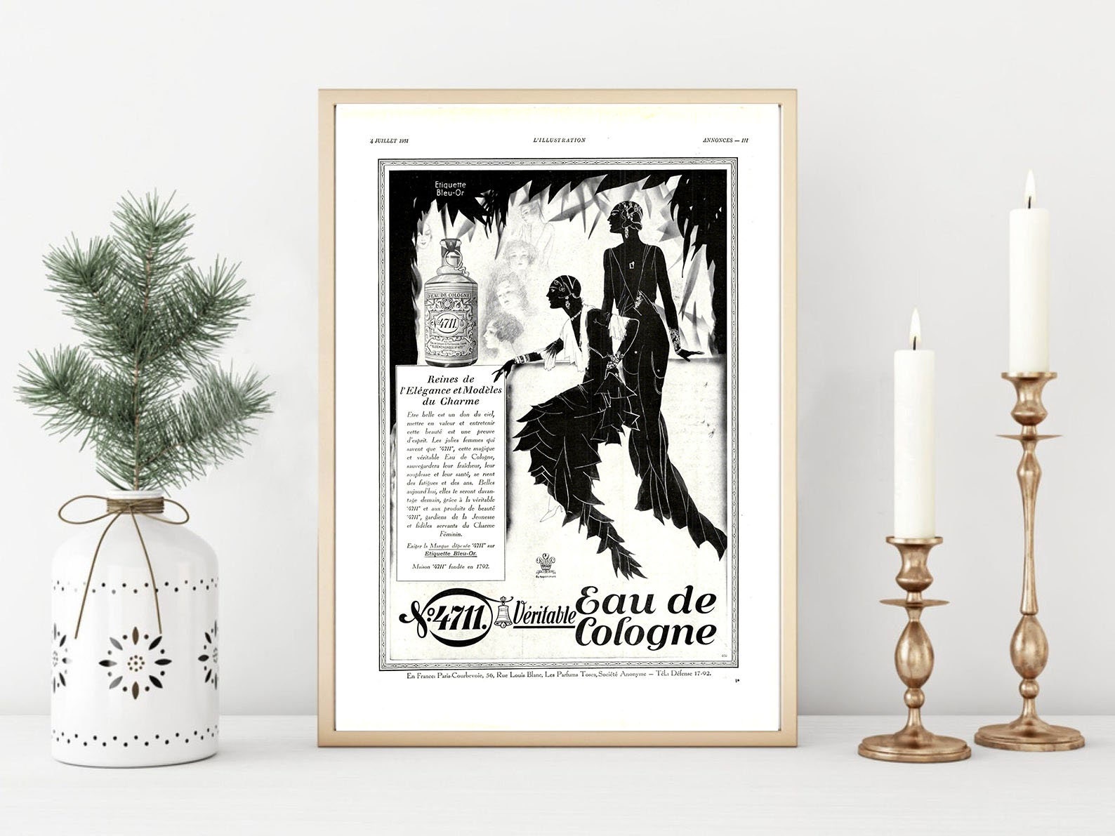Affiche Vintage Originale Années 30- Eau de Cologne -30x40cm-Sans Cadre-Décoration Murale- Idée Cade