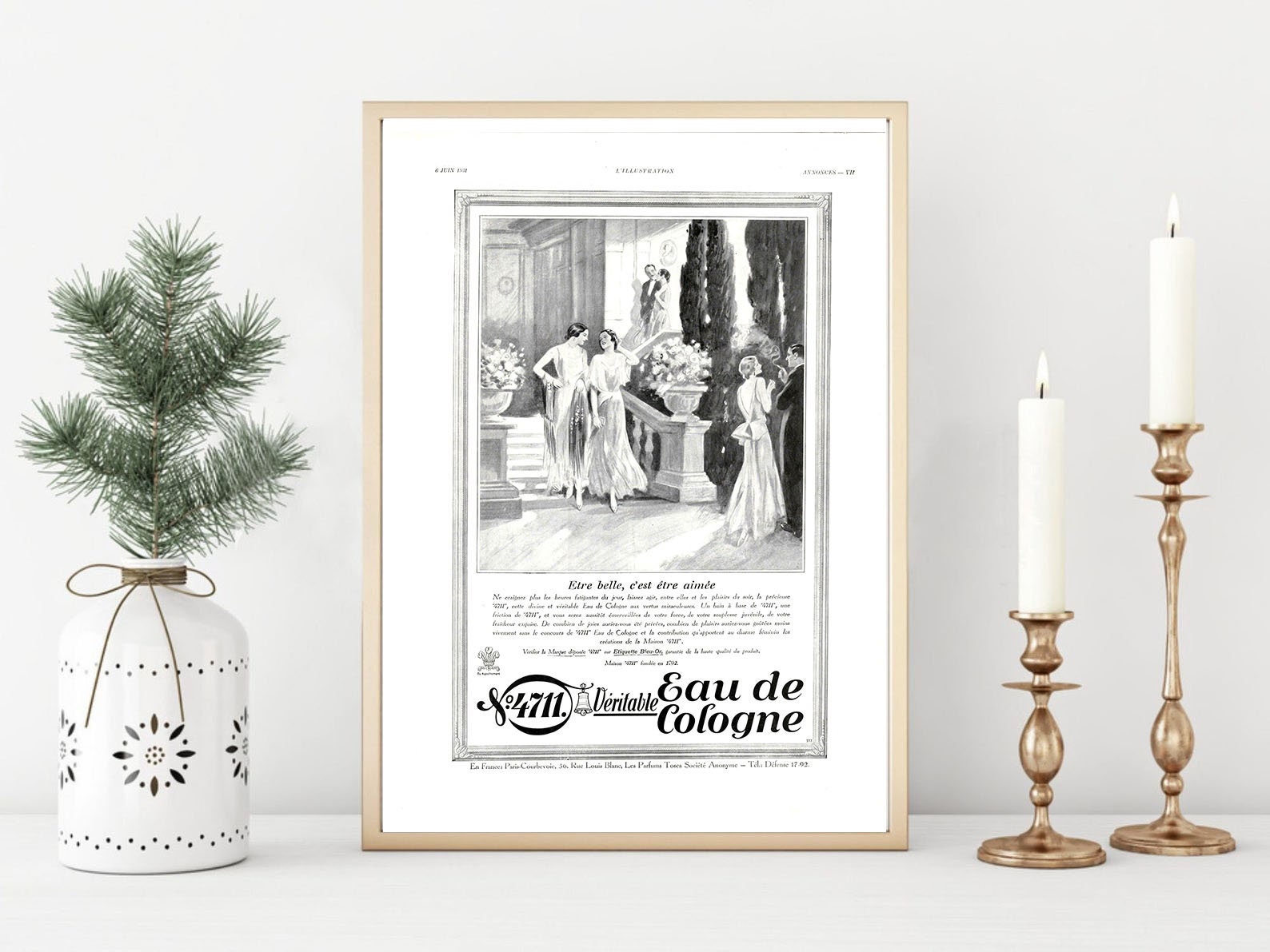 Affiche Vintage Originale Années 30- Eau de Cologne -30x40cm-Sans Cadre-Décoration Murale- Idée Cade